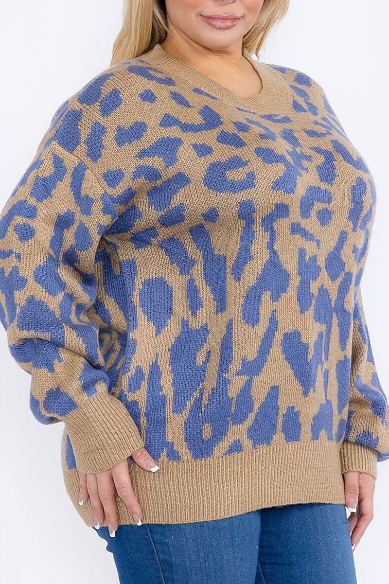 Animal print pullover colorblock sweater (RVWT8910)