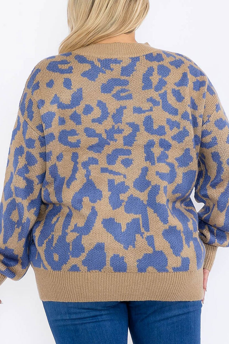 Animal print pullover colorblock sweater (RVWT8910)