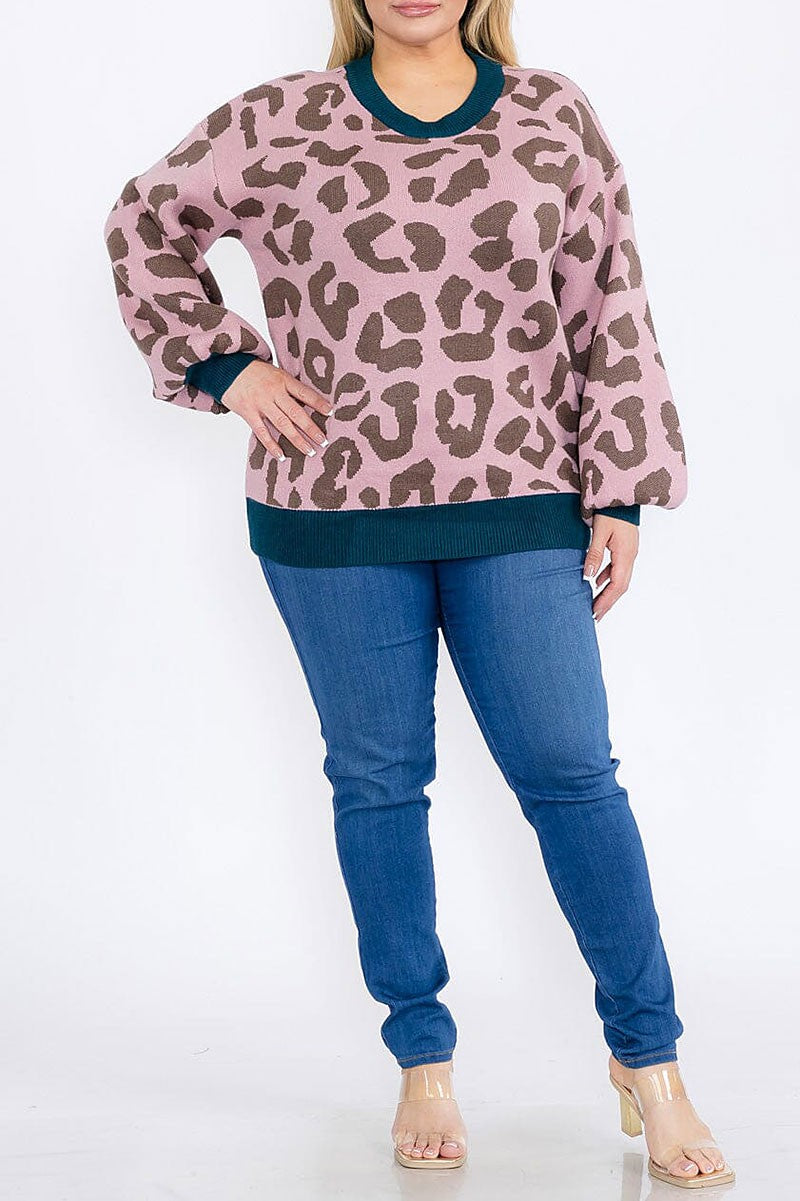 Animal print pullover colorblock sweater (RVWT8911)