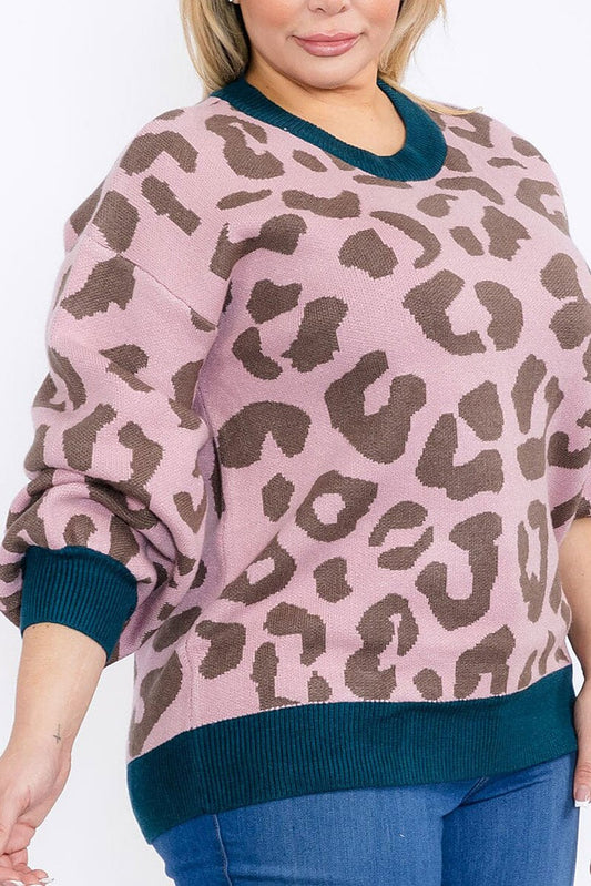 Animal print pullover colorblock sweater (RVWT8911)