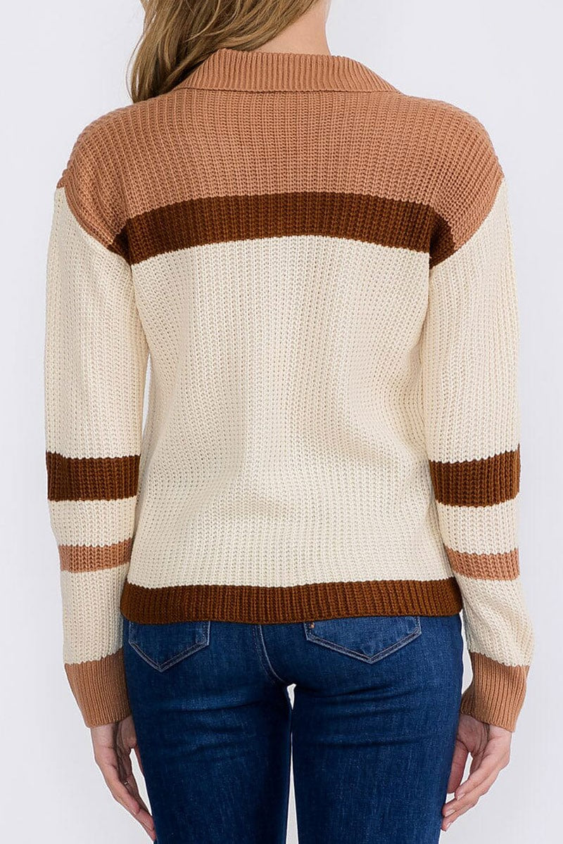 V-neck knit colorblock pullover sweater (RVWT8927)