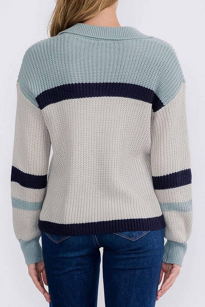 V-neck knit colorblock pullover sweater (RVWT8927)