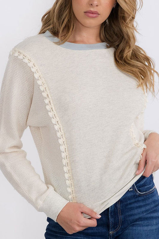 Long sleeve colorblock detailed trim top (RVWT8932)