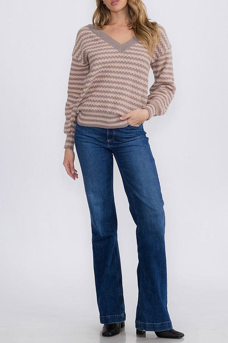 V-neck knit colorblock sweater (RVWT8935)