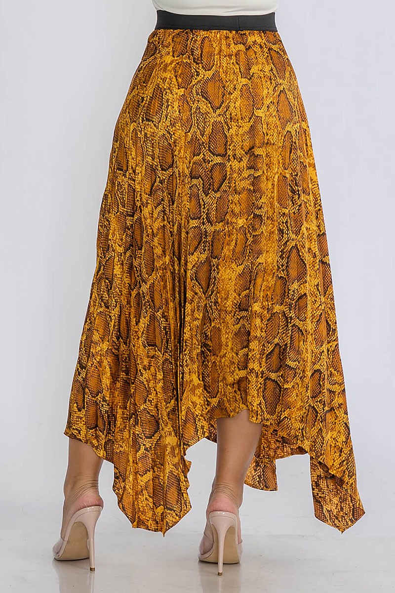 Elastic waist slit pleated animal print maxi skirt (RVWT9059)