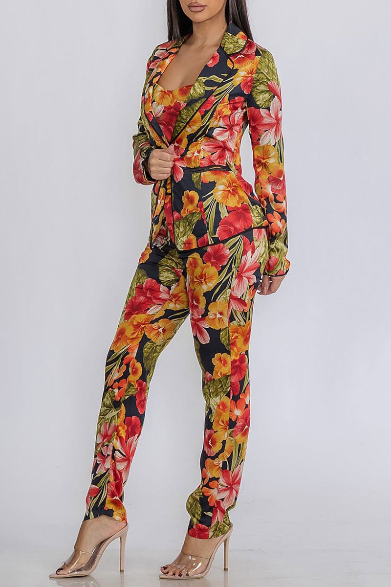 Crop top with blazer &amp; pants floral 3pc. set (RVWT9061)