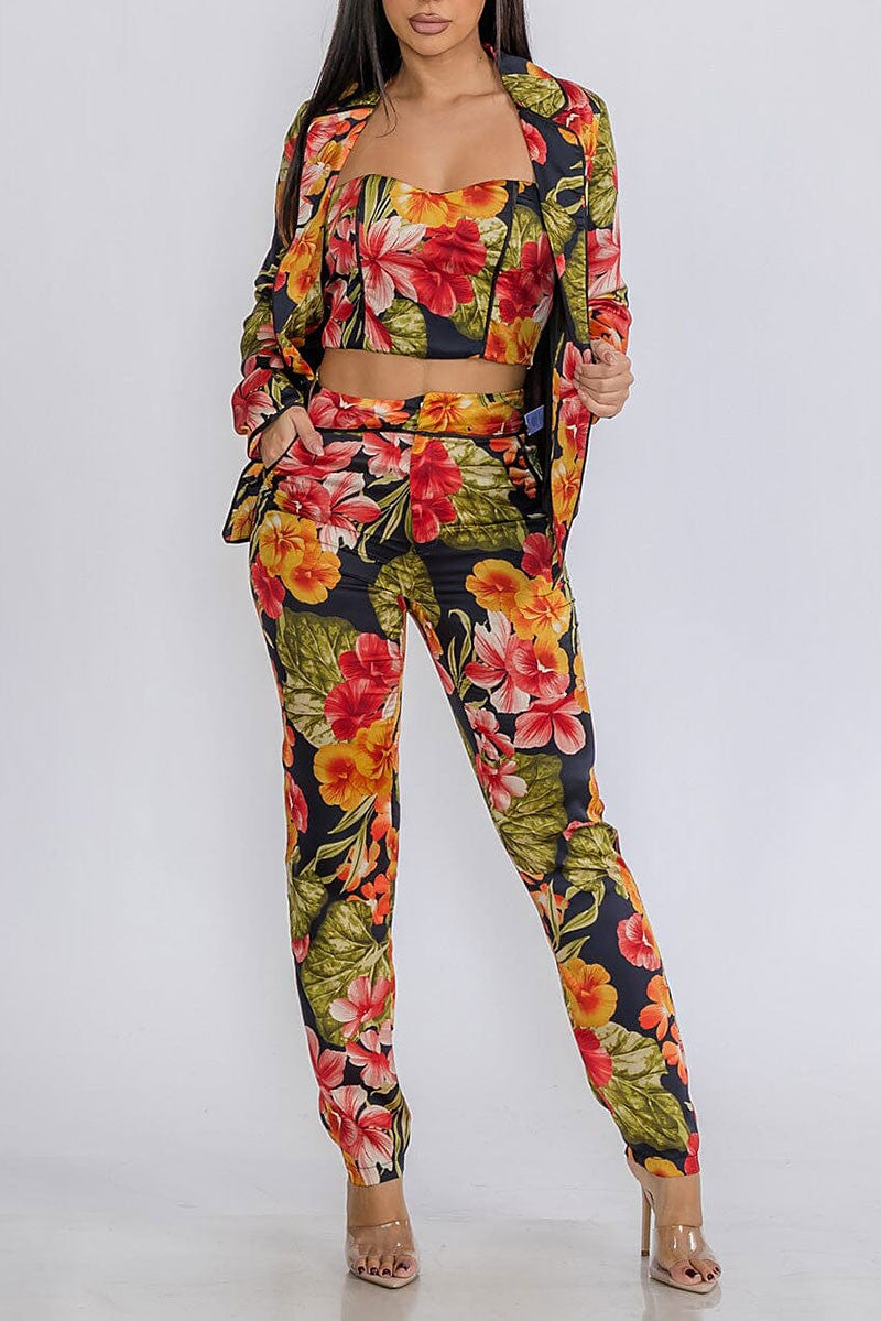 Crop top with blazer &amp; pants floral 3pc. set (RVWT9061)