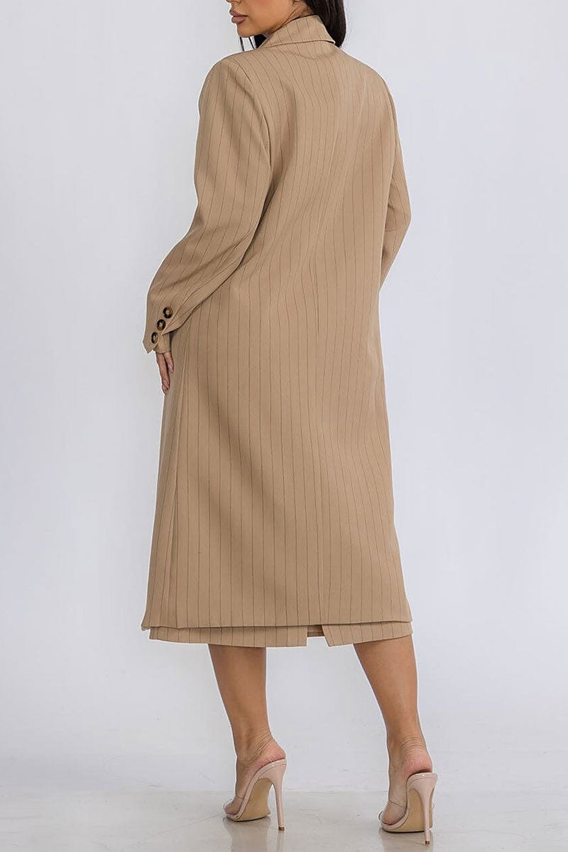 Long sleeve coat & midi skirt stripes 2pc. set (RVWT9095)