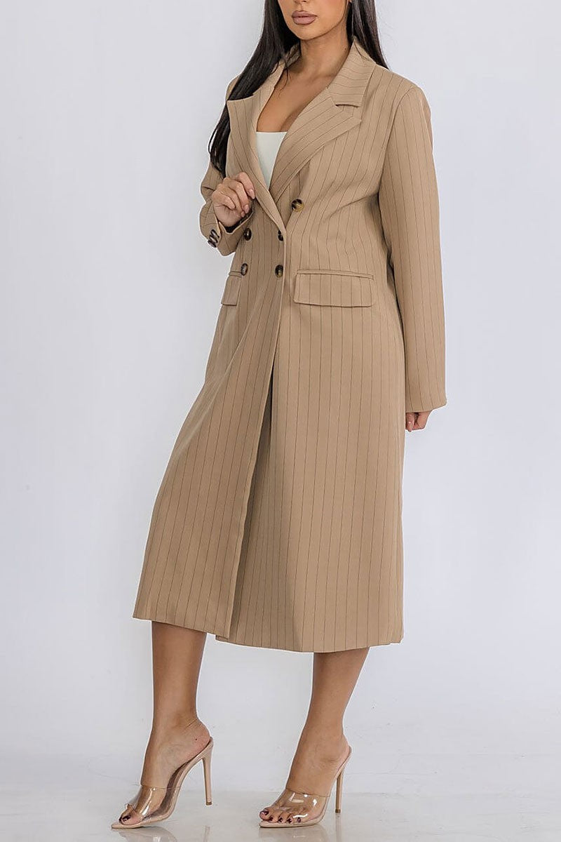 Long sleeve coat & midi skirt stripes 2pc. set (RVWT9095)