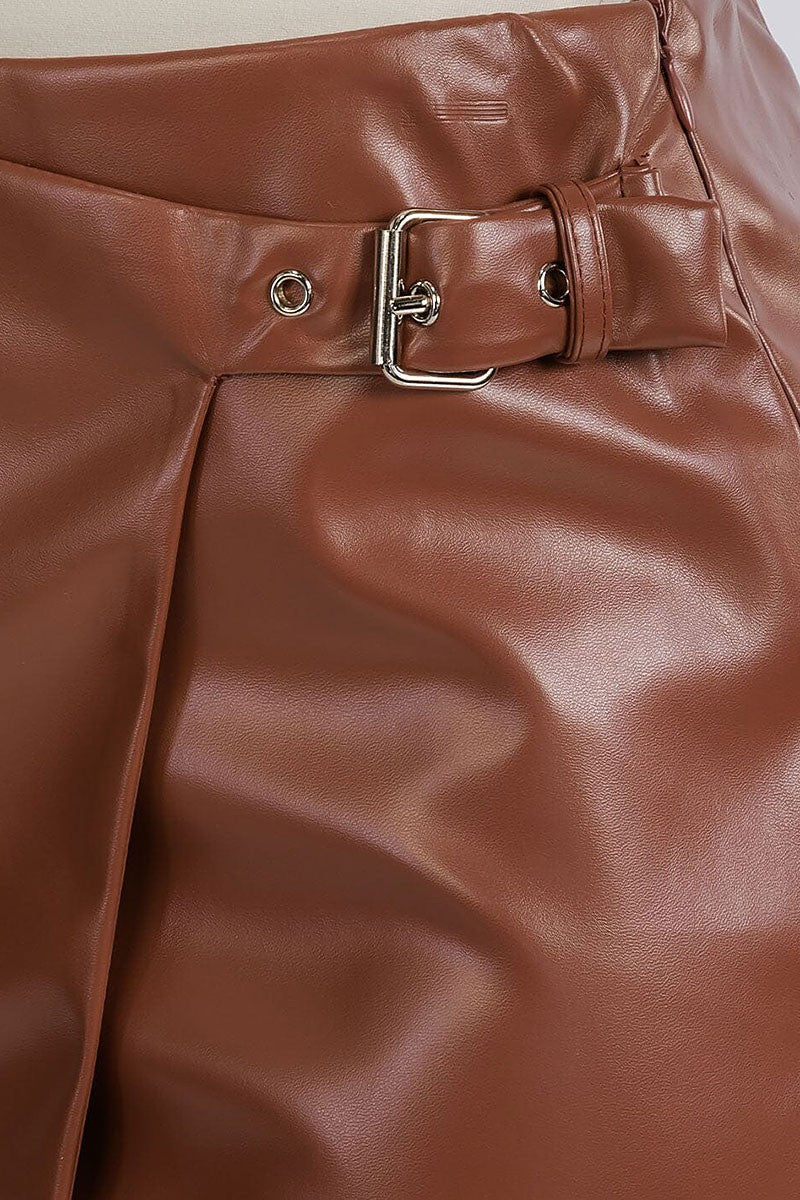 Zip up surplice pu pleather mini skort (RVWT9102)