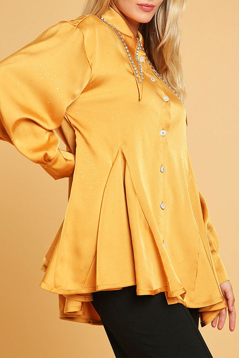 Long sleeve button up studs detailed blouse (RVWT9175)