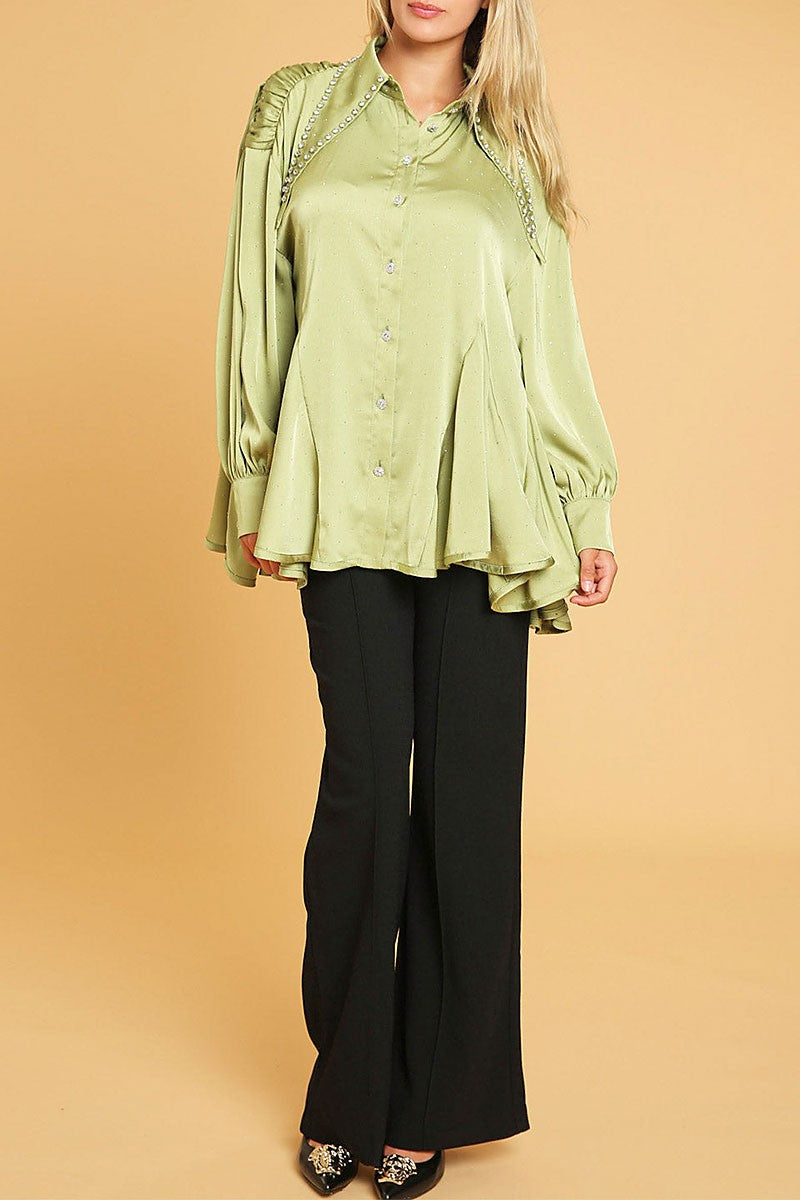 Long sleeve button up studs detailed blouse (RVWT9175)