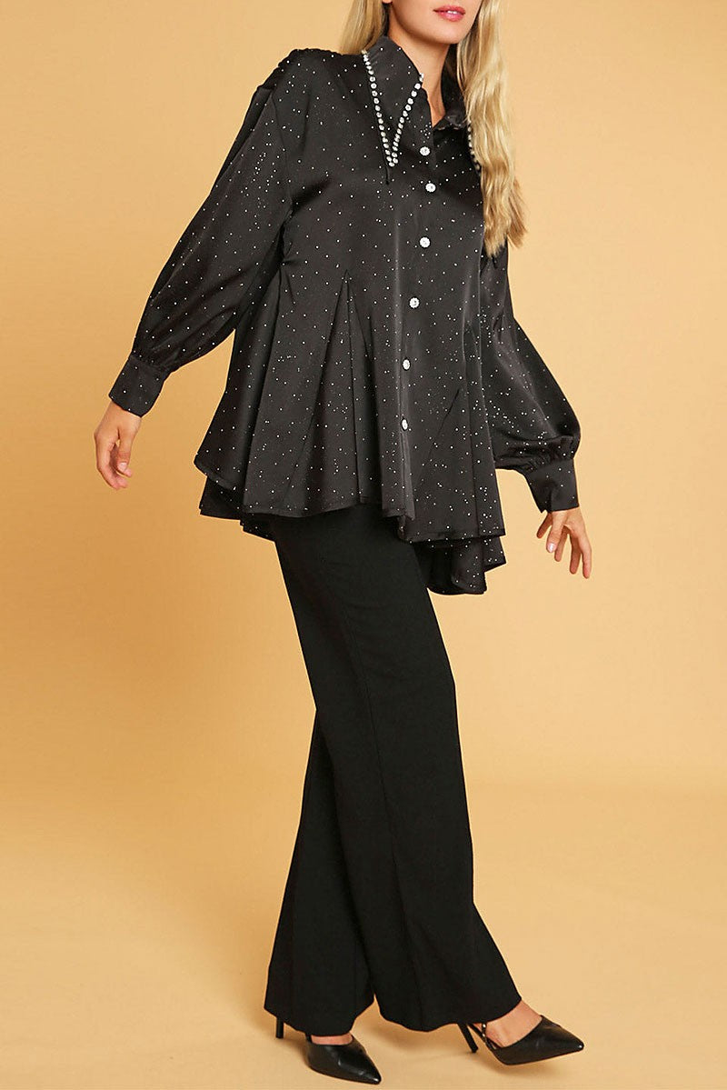 Long sleeve button up studs detailed blouse (RVWT9175)