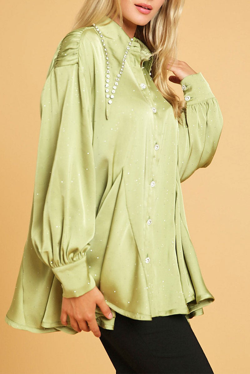 Long sleeve button up studs detailed blouse (RVWT9175)