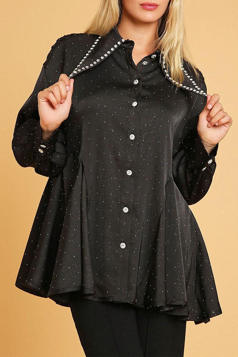 Long sleeve button up studs detailed blouse (RVWT9175)