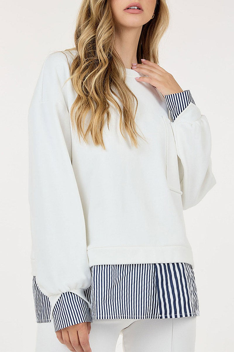 Long sleeve colorblock stripes top (RVWT9179)