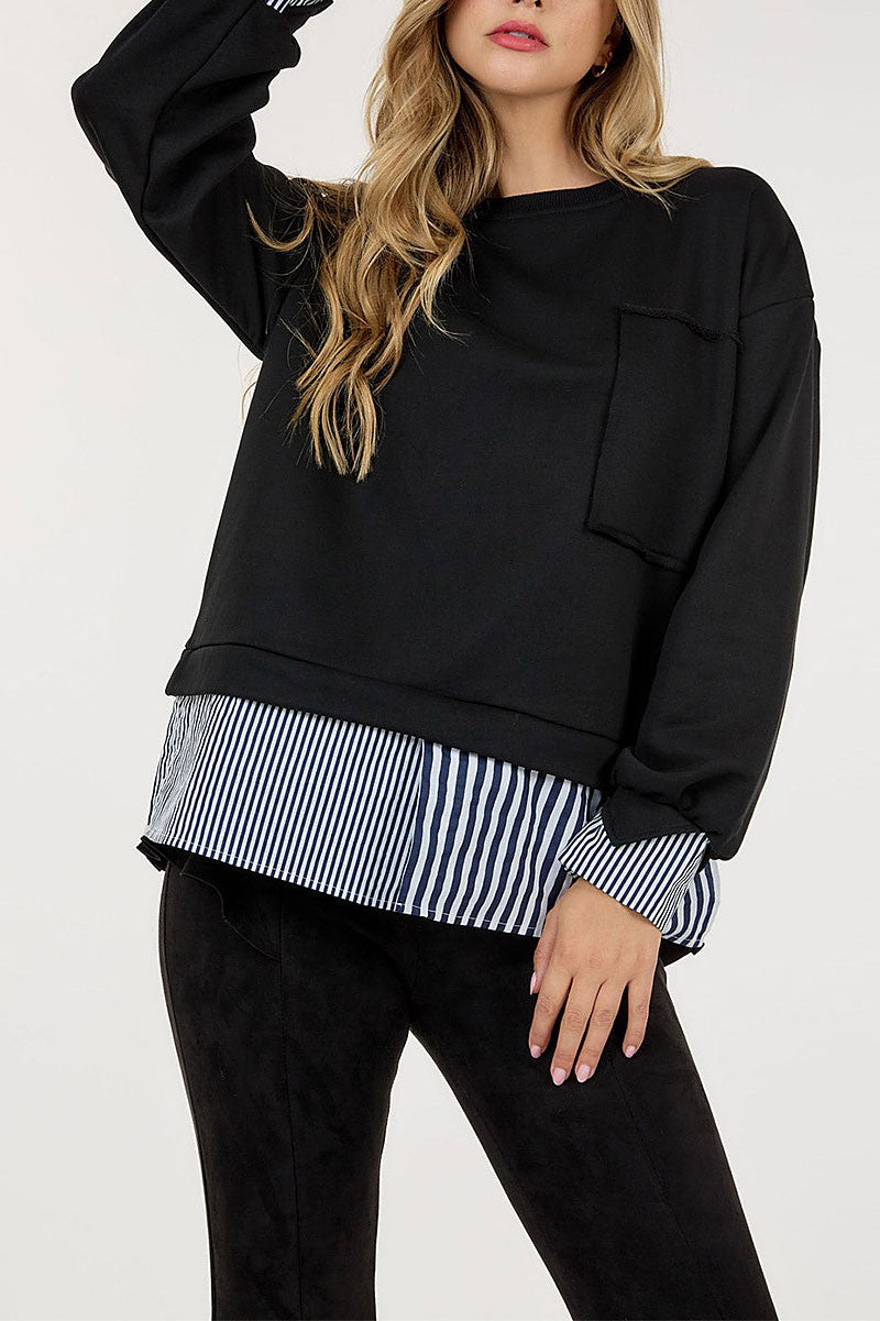 Long sleeve colorblock stripes top (RVWT9179)