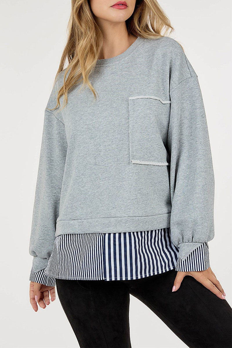 Long sleeve colorblock stripes top (RVWT9179)