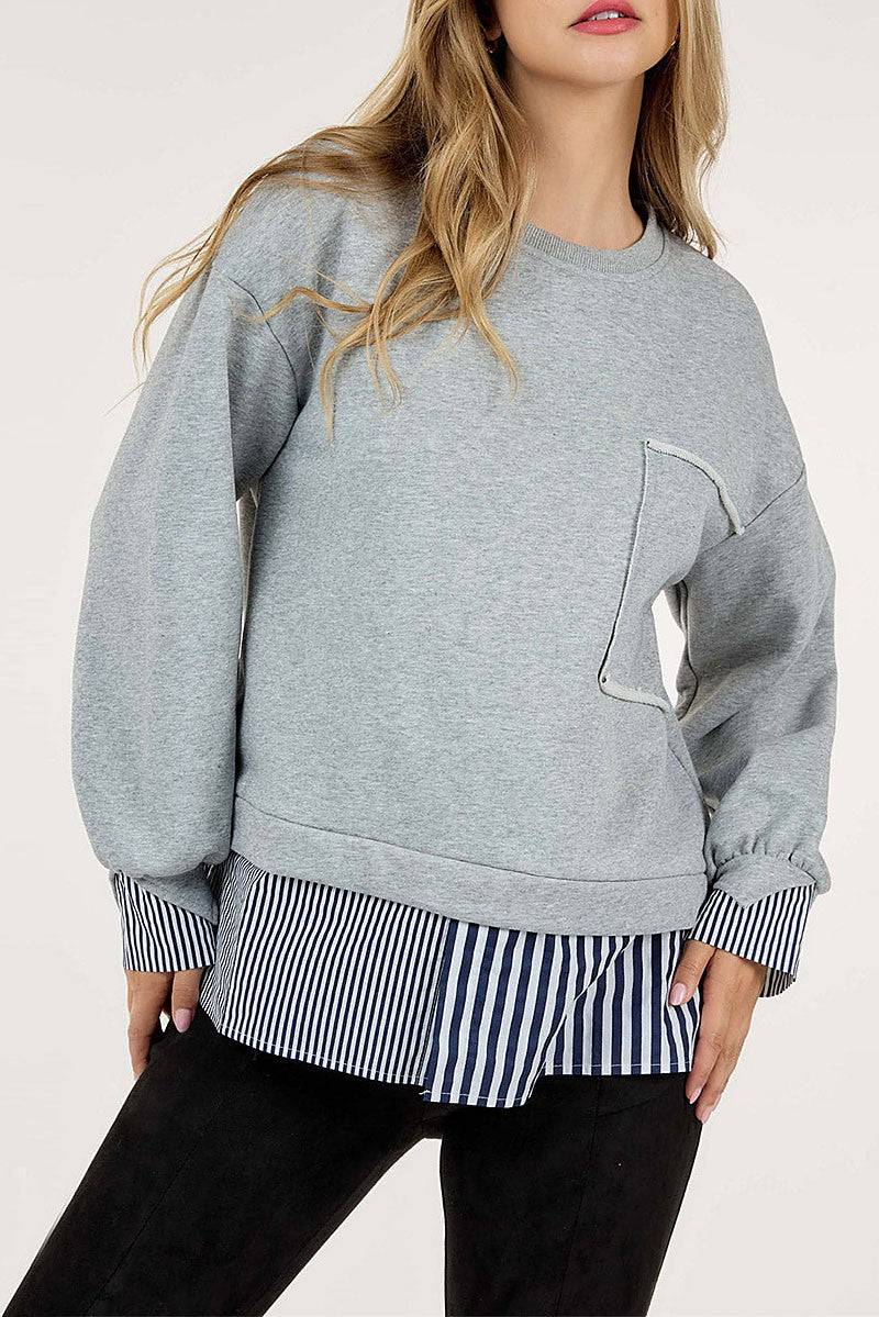 Long sleeve colorblock stripes top (RVWT9179)