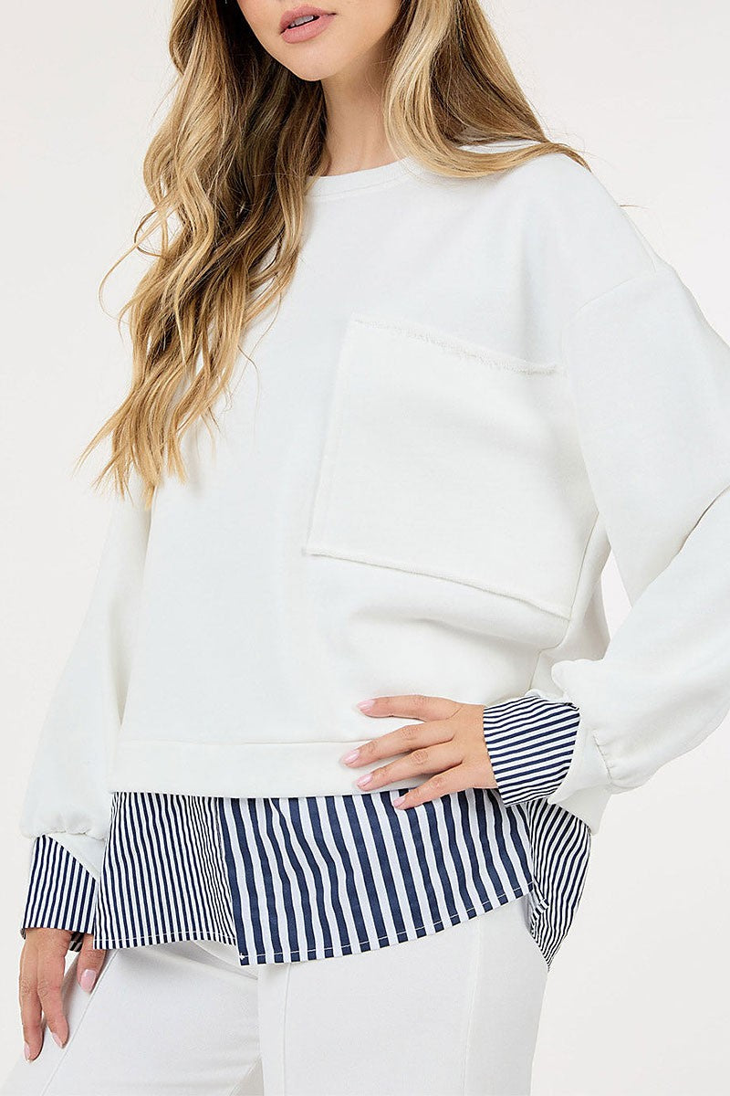 Long sleeve colorblock stripes top (RVWT9179)