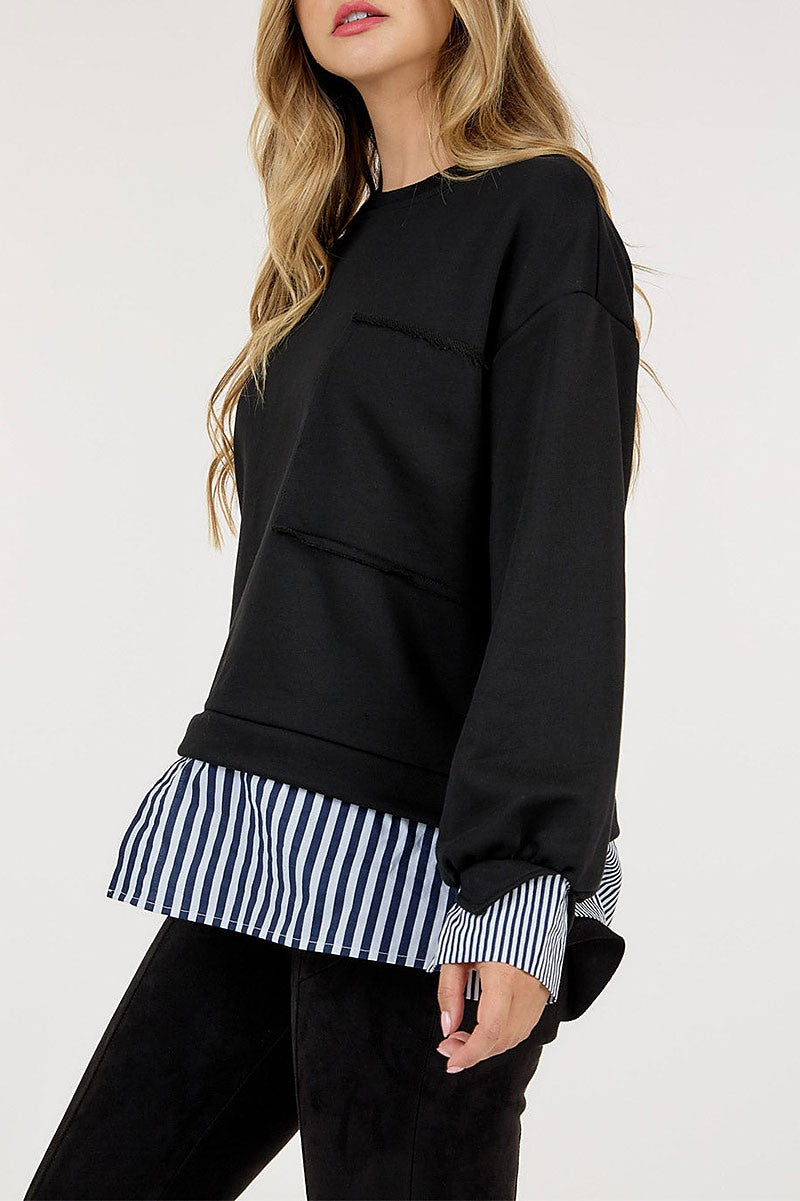 Long sleeve colorblock stripes top (RVWT9179)