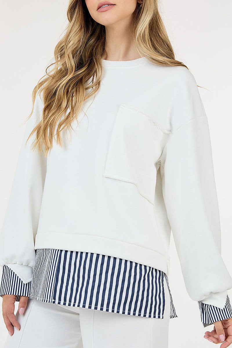 Long sleeve colorblock stripes top (RVWT9179)