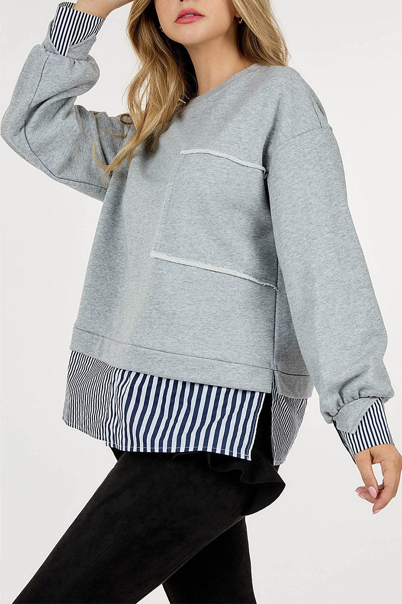 Long sleeve colorblock stripes top (RVWT9179)