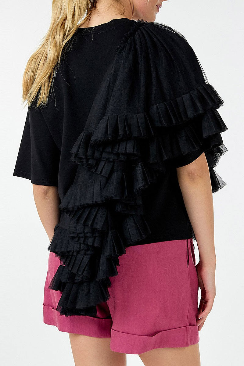 Short sleeve ruffle tiered detailed top (RVWT9182)