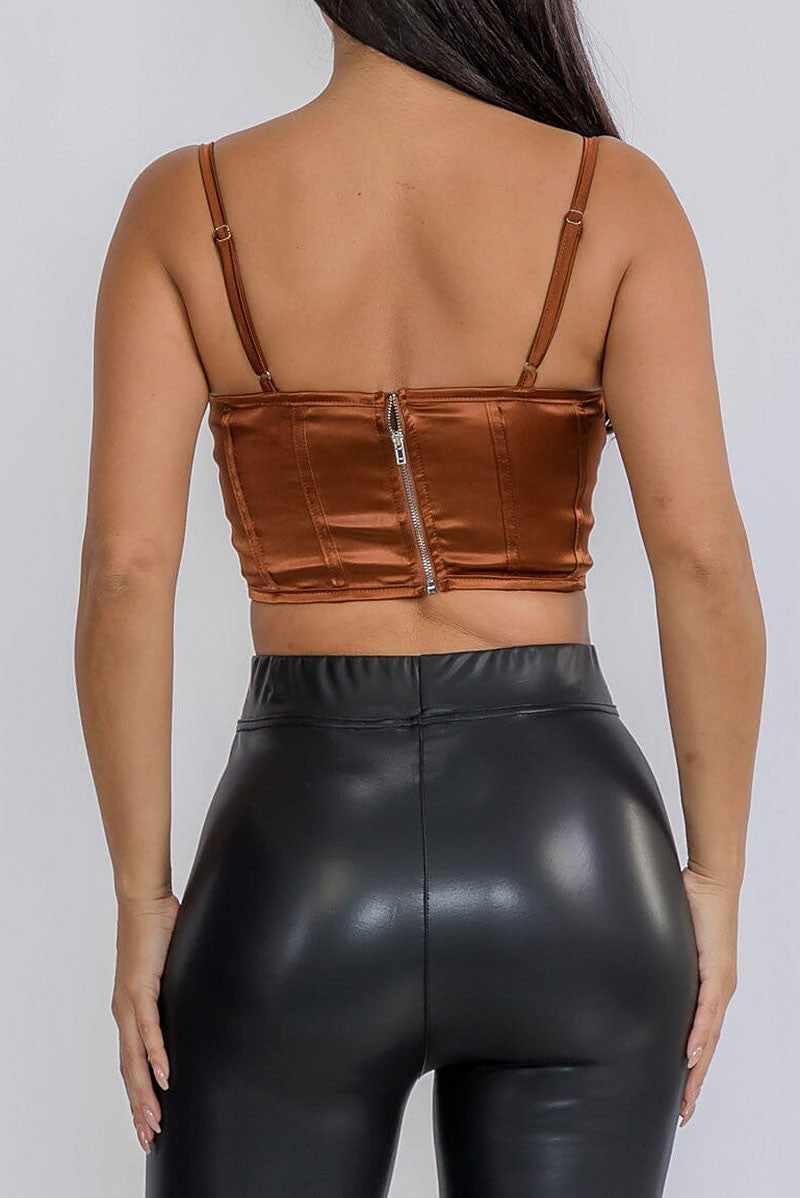 Sleeveless v-neck satin crop top (RVWT9186)