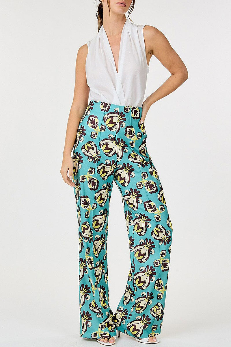 Zip up multi print wide leg pants (RVWT9197)