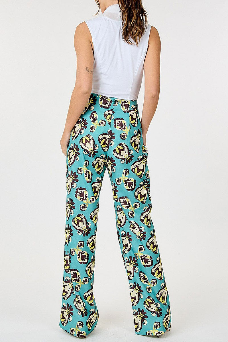 Zip up multi print wide leg pants (RVWT9197)