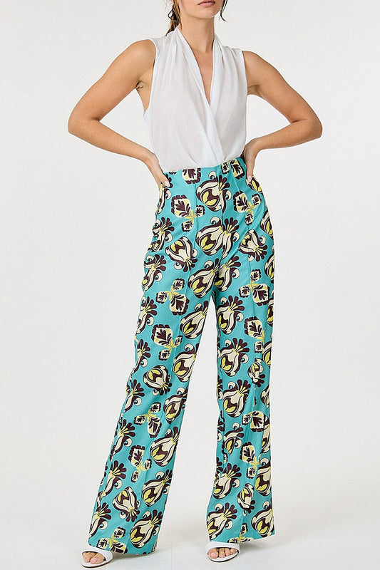 Zip up multi print wide leg pants (RVWT9197)