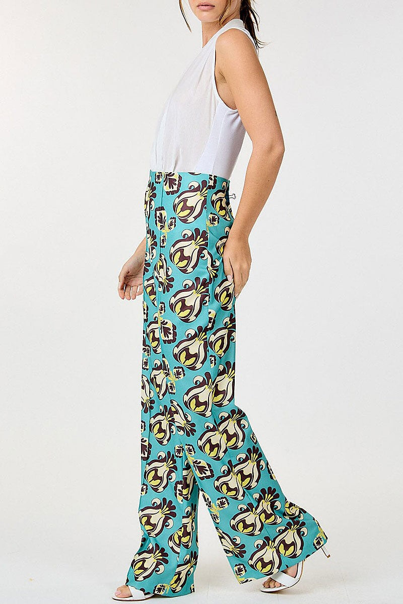 Zip up multi print wide leg pants (RVWT9197)