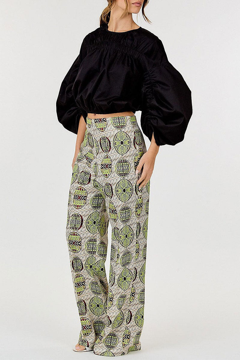 Zip up multi print wide leg pants (RVWT9198)