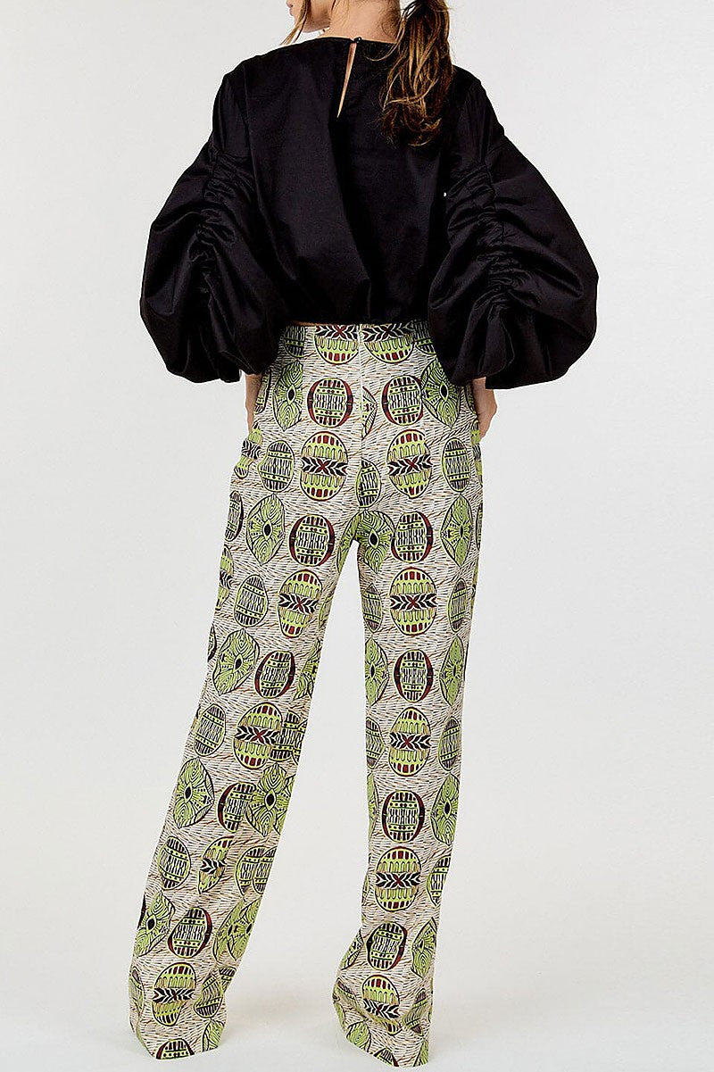 Zip up multi print wide leg pants (RVWT9198)