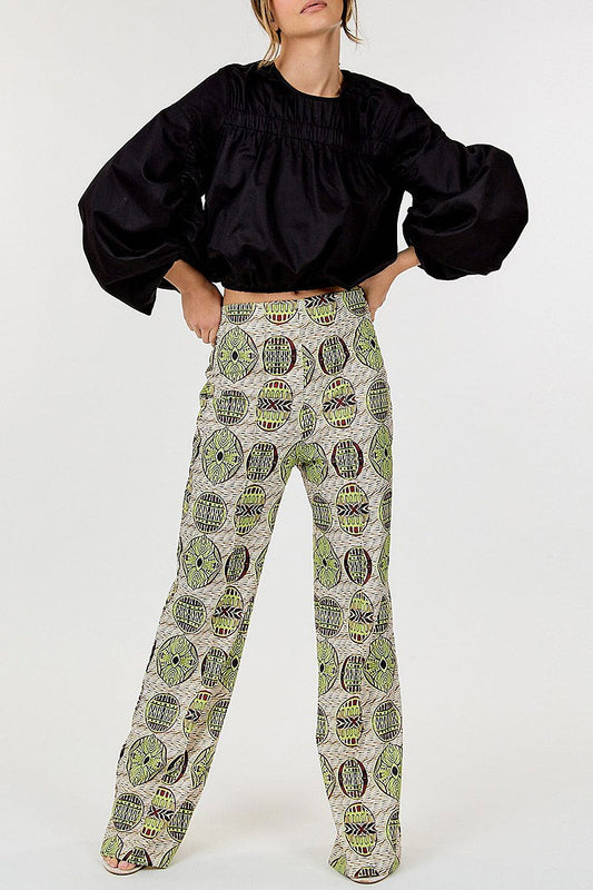 Zip up multi print wide leg pants (RVWT9198)