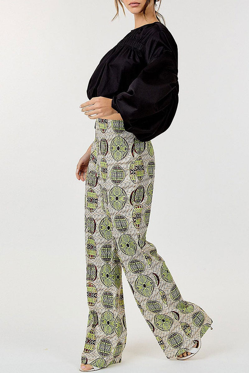 Zip up multi print wide leg pants (RVWT9198)