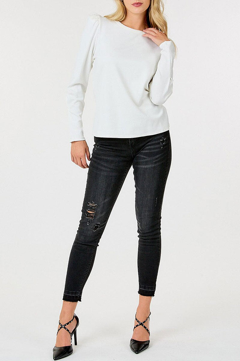 Long puff sleeve solid top (RVWT9200)