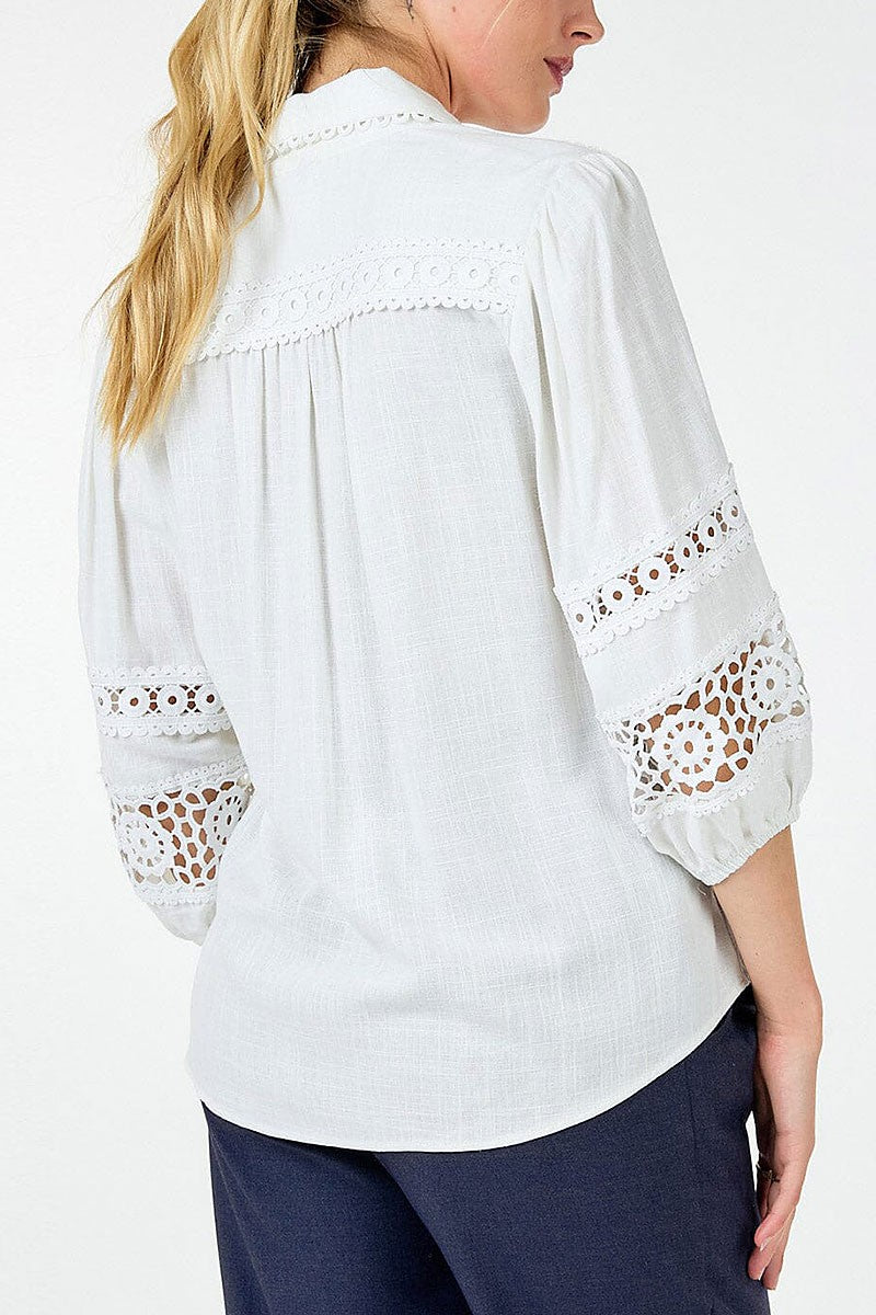 Button closure crochet detailed blouse (RVWT9201)