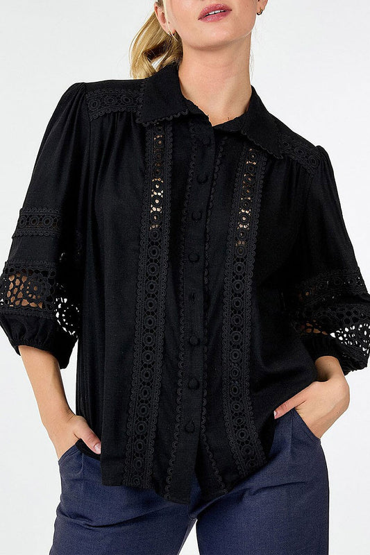 Button closure crochet detailed blouse (RVWT9201)