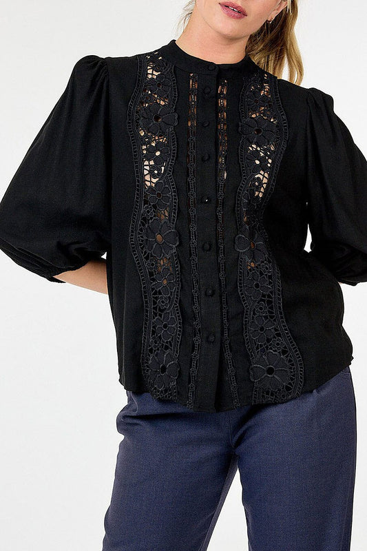 Crochet detailed button downblouse (RVWT9203)