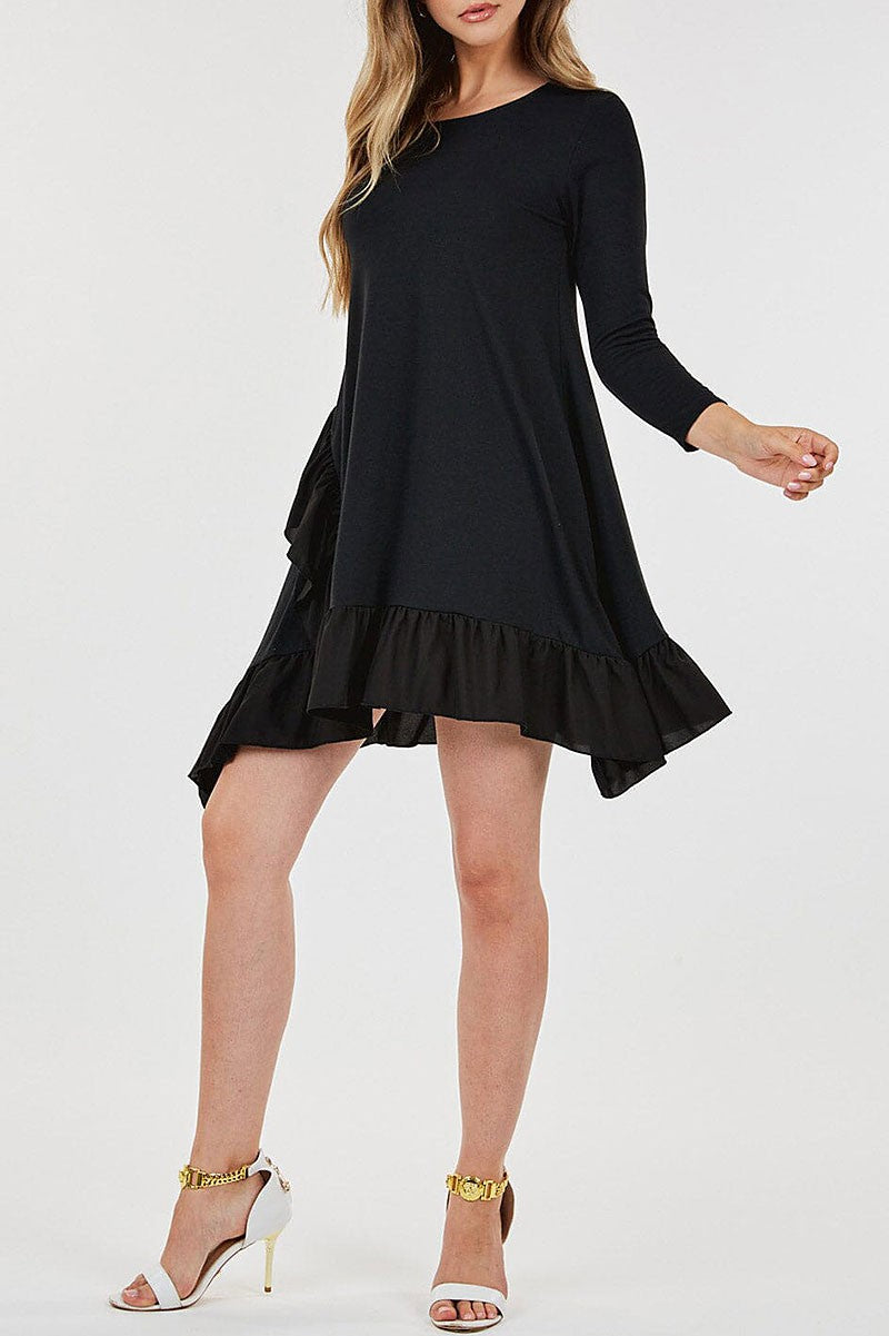 Loose fit ruffle detailed high-low mini dress (RVWT9207)