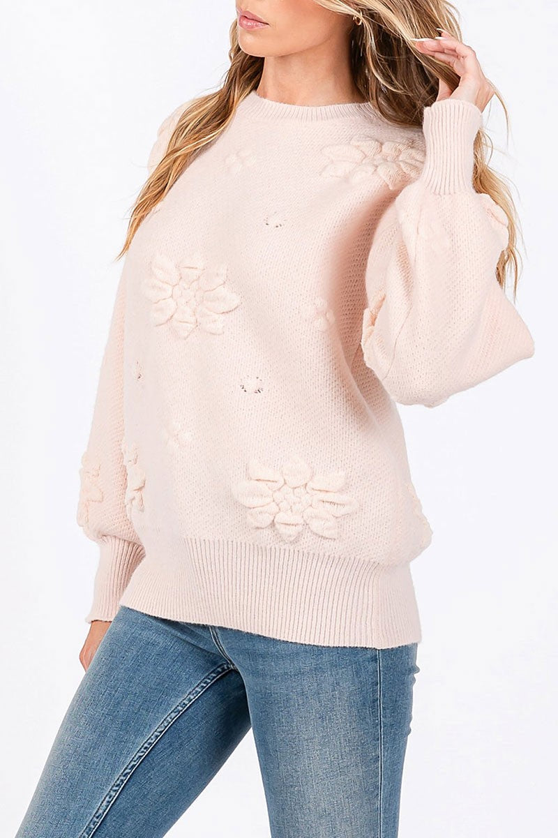 Boat neck floral motif long sleeves knit sweater (RSSW5033)