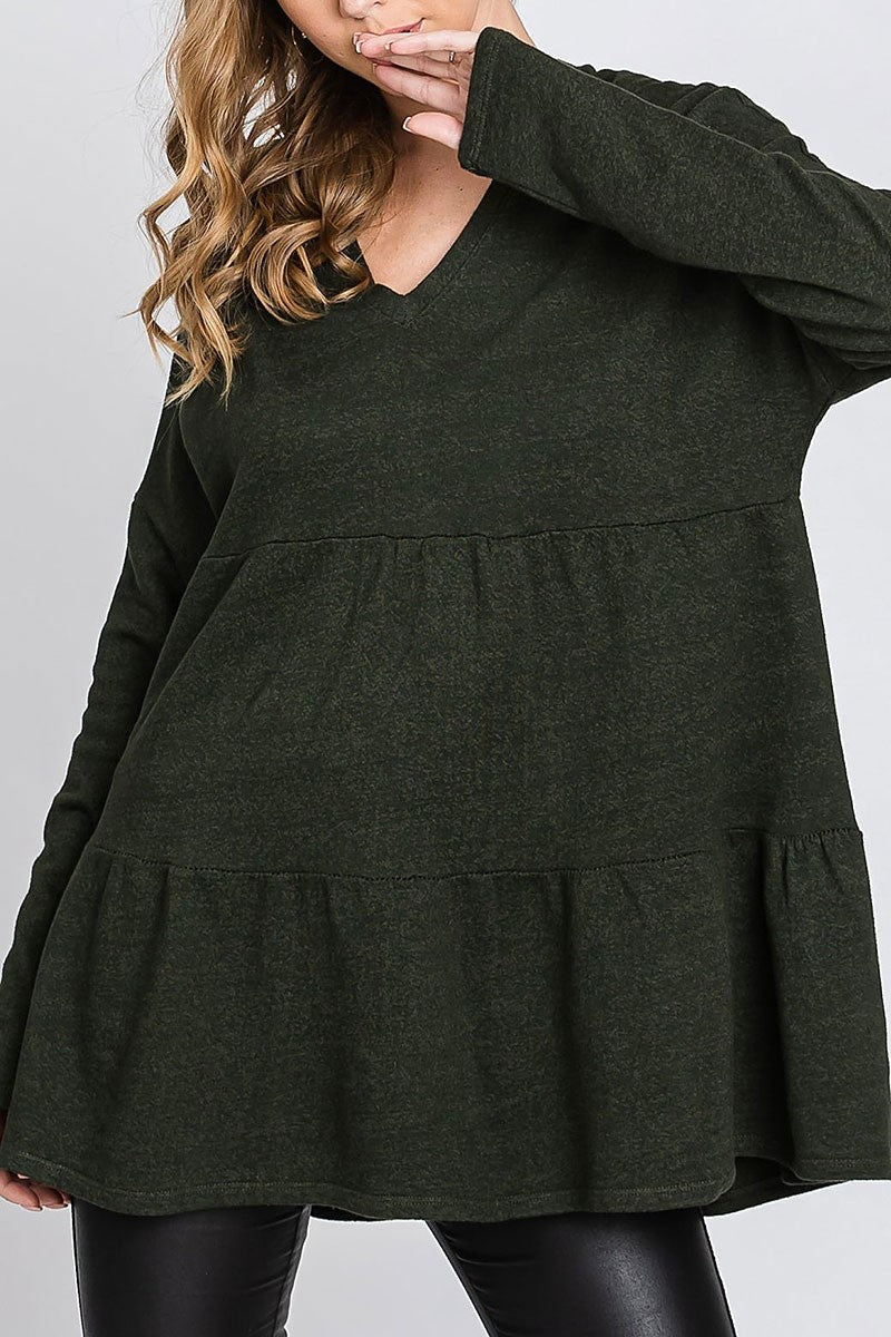 Frech terry long sleeves tiered tunic hoodie top (RSSW5035)