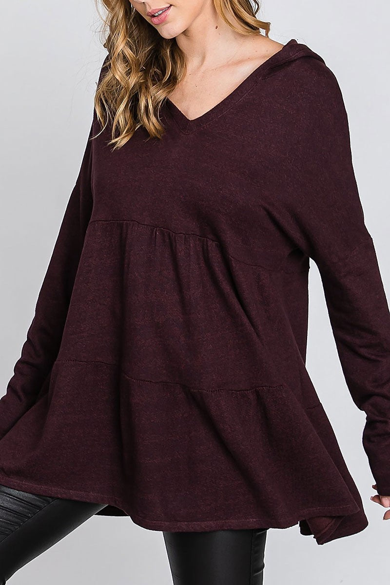 Frech terry long sleeves tiered tunic hoodie top (RSSW5035)