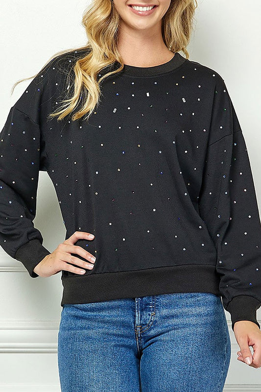 Rhinestone detailed long sleeves knit sweater (RSSW5039)