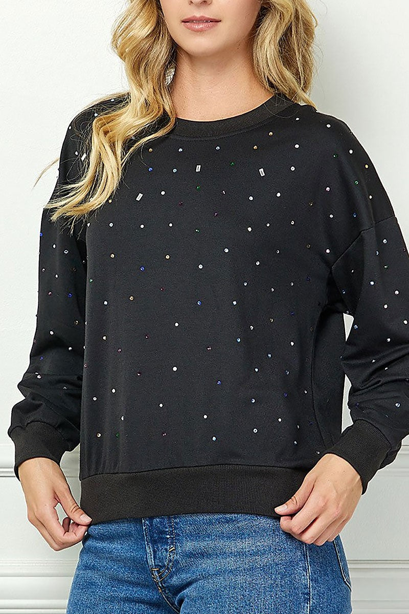 Rhinestone detailed long sleeves knit sweater (RSSW5039)