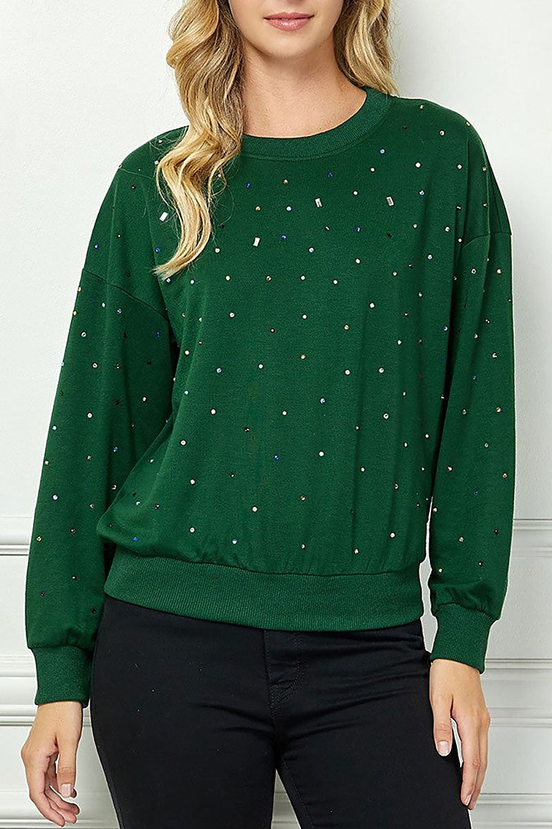 Rhinestone detailed long sleeves knit sweater (RSSW5039)