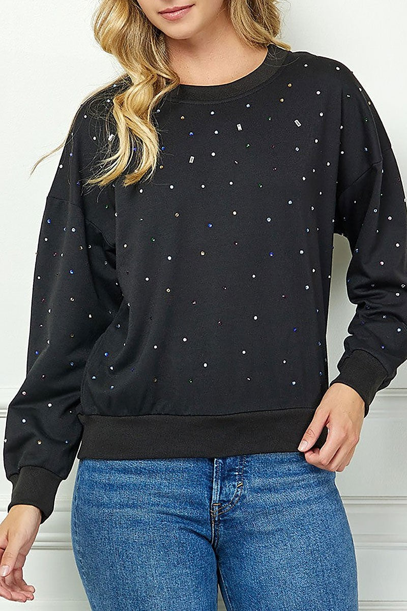 Rhinestone detailed long sleeves knit sweater (RSSW5039)