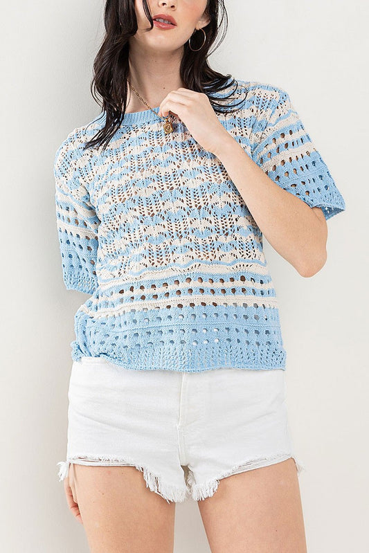 Eyelet short sleeves knitting sweater (RSSW5041)